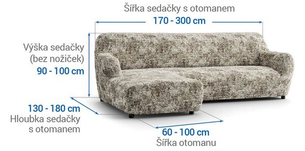 Bielastické potahy MARMO béžové sedačka s otomanem vlevo (š. 170 - 300 cm)