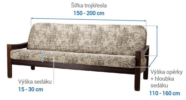 Bielastické potahy MARMO béžové trojkřeslo s dřevěnými rukojeťmi (š. 150 - 200 cm)