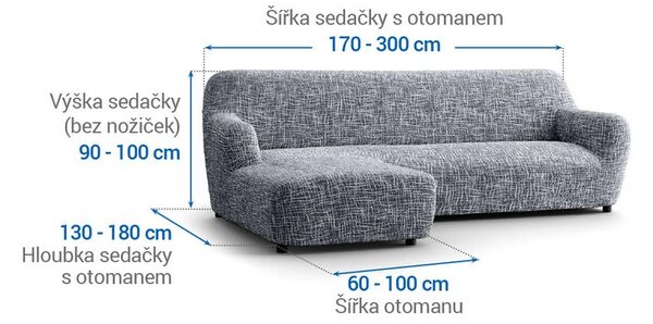 Bielastické potahy GRAFITI NOVÉ antracit sedačka s otomanem vlevo (š. 170 - 300 cm)