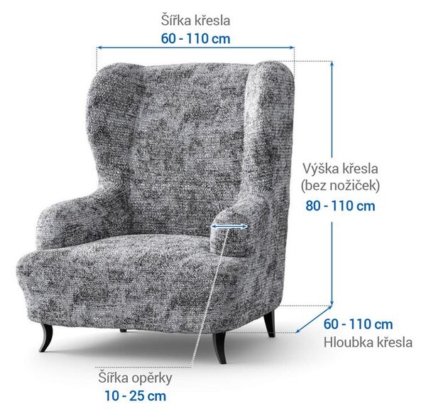 Bielastické potahy MARMO šedé křeslo ušák (š. 60 - 110 cm)