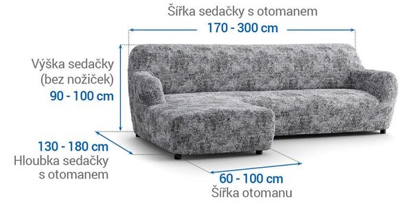 Bielastické potahy MARMO šedé sedačka s otomanem vlevo (š. 170 - 300 cm)
