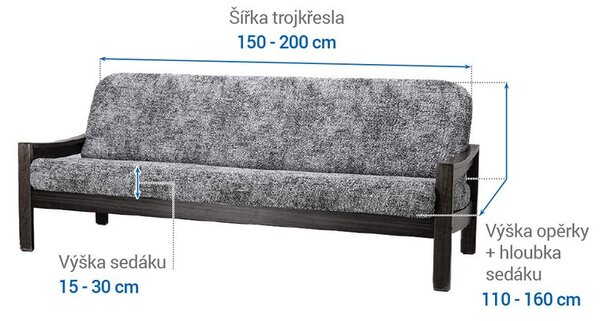 Bielastické potahy MARMO šedé trojkřeslo s dřevěnými rukojeťmi (š. 150 - 200 cm)