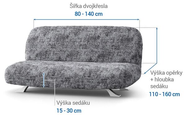 Bielastické potahy MARMO šedé dvojkřeslo s dřevěnými rukojeťmi (š. 80 -140 cm)