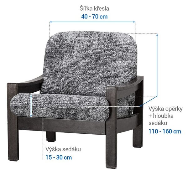 Bielastické potahy MARMO šedé křeslo s dřevěnými rukojeťmi (š. 40 - 70 cm)