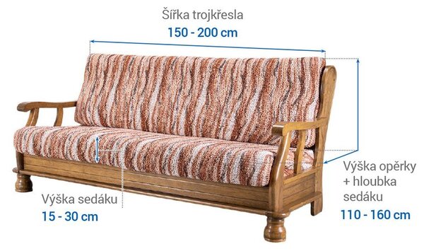 Bielastické potahy OCEANO NOVÉ cihlové trojkřeslo s dřevěnými rukojeťmi (š. 150 - 200 cm)