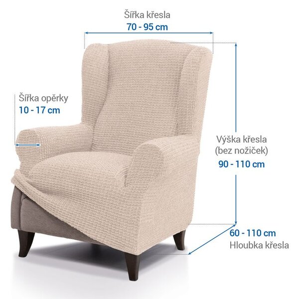Super strečové potahy RUBINIA smetanová křeslo ušák (š. 70 - 95 cm)