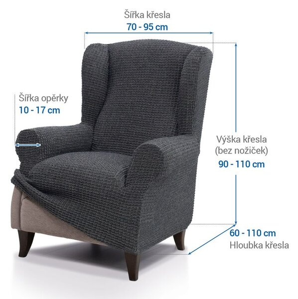 Super strečové potahy RUBINIA antracitová křeslo ušák (š. 70 - 95 cm)