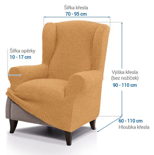 Super strečové potahy RUBINIA zlatá křeslo ušák (š. 70 - 95 cm)
