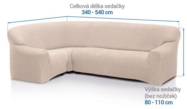 Super strečové potahy RUBINIA smetanová rohová sedačka (š. 340 - 540 cm)