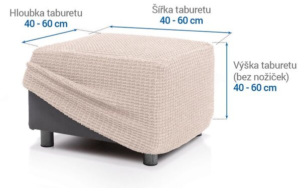 Super strečové potahy RUBINIA smetanová taburet (40 - 60 cm)