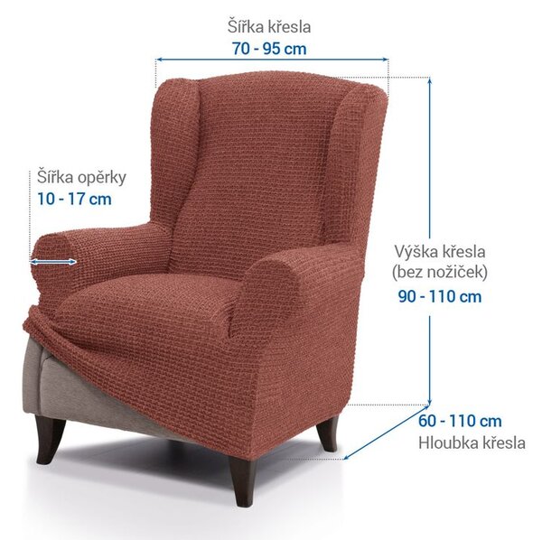 Super strečové potahy RUBINIA cihlová křeslo ušák (š. 70 - 95 cm)