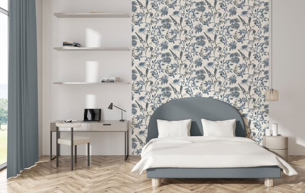Šedomodrá vliesová květinová tapeta na zeď, M45801, Elegance, Ugepa