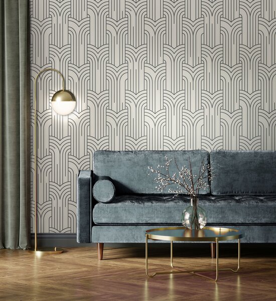 Bílo-stříbrná geometrická tapeta na zeď, Art Deco, M42129, Elegance, Ugepa