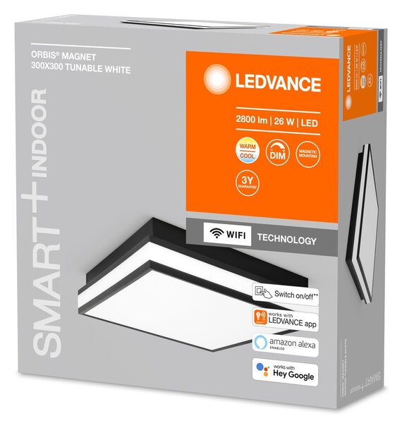 Chytré WiFi LED světlo ORBIS černé 300x300, nastavitelná bílá
