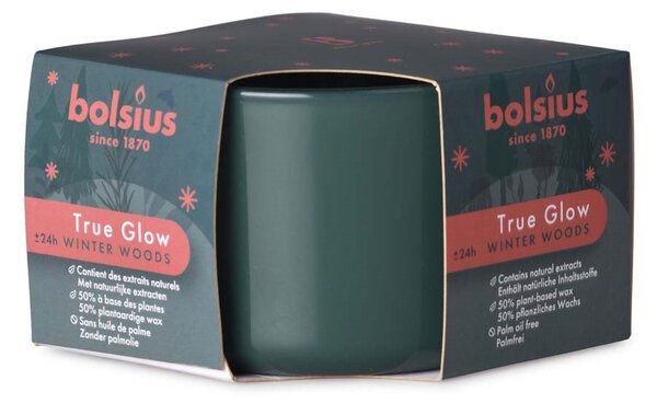 Bolsius True Glow sklo vonná svíčka Winterwoods zelená 9x6,3 cm