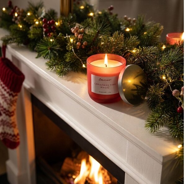 Emocio vánoční sklo vonná svíčka Christmas Spice červená 9,5x9,5 cm
