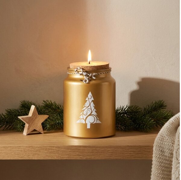 Emocio vánoční sklo True Joy vonná svíčka Spiced Orange Clove zlatá