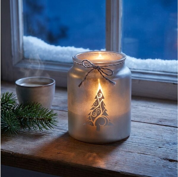 Emocio vánoční sklo True Joy vonná svíčka Winter Berry Ivy stříbrná