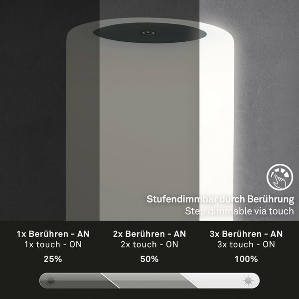 BRILONER LED bateriové stolní svítidlo pr.12,5 cm, LED modul, 3W, 350 lm, černá IP44 BRILO 7448-015