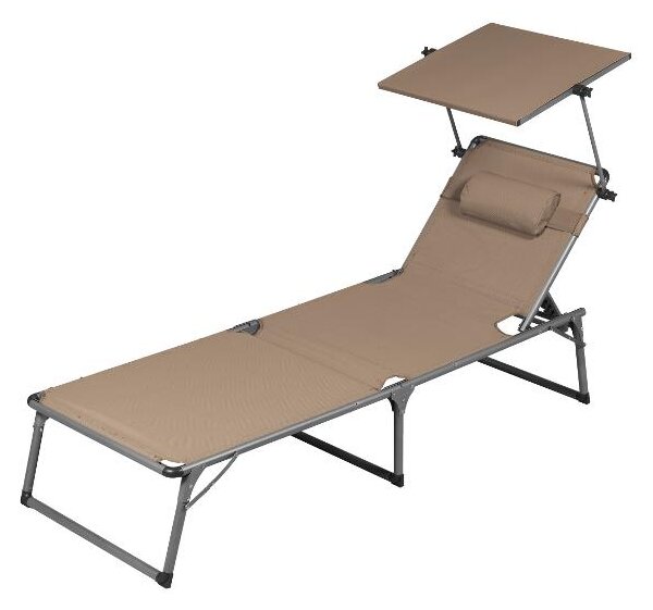 Livarno® Hliníkové polohovací lehátko se sluneční clonou Houston, šedohnědá (100400858)