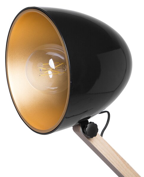 Stojací lampa HETTON Nastavitelná Dubové dřevo Černá