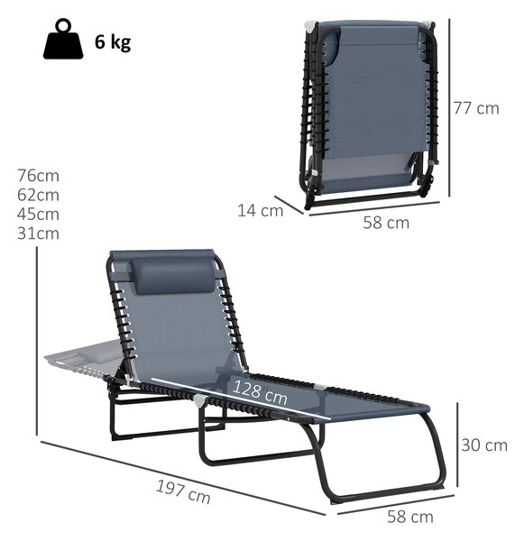 Outsunny Skládací Sluneční Lehátko do Zahrady s 4-Polohovým Nastavitelným Opěradlem, Odolné Proti Povětrnostním Vlivům do 120 kg, pro Zahradu, Pláž a