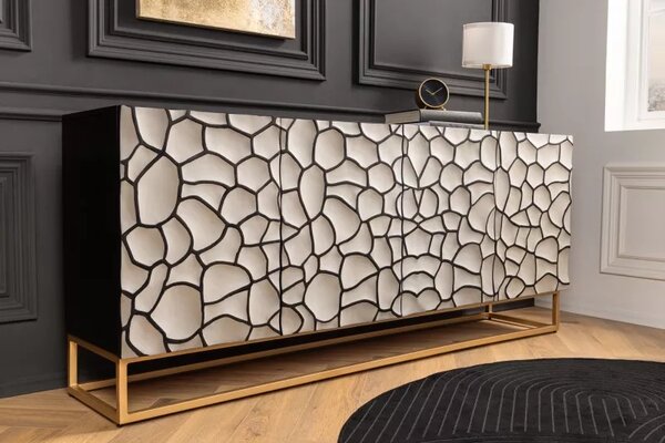 Komoda VULCANO MOSAIK 177 CM masiv mango - bílá/zlatá Nábytek | Úložné prostory | Komody | Nízké