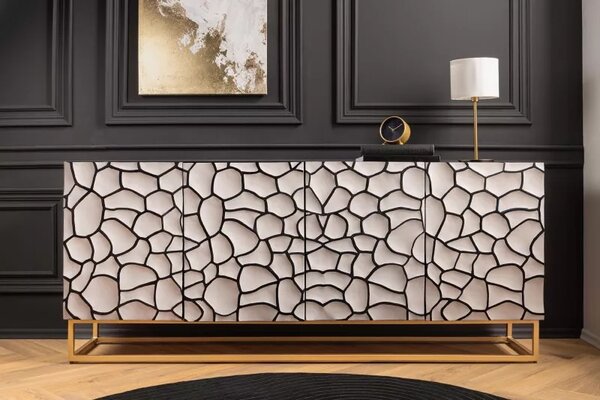 Komoda VULCANO MOSAIK 177 CM masiv mango - bílá/zlatá Nábytek | Úložné prostory | Komody | Nízké