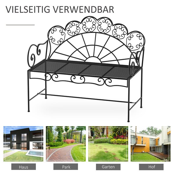 Outsunny Dvoumístná Zahradní Lavička, Pevná, Odolná proti Korozi, Sedací Nábytek pro Terasu, Zahradu a Obytné Exteriéry 107 cm x 55,5 cm x 90,5 cm, Če