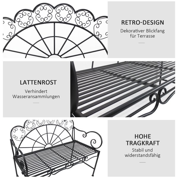 Outsunny Dvoumístná Zahradní Lavička, Pevná, Odolná proti Korozi, Sedací Nábytek pro Terasu, Zahradu a Obytné Exteriéry 107 cm x 55,5 cm x 90,5 cm, Če