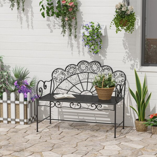 Outsunny Dvoumístná Zahradní Lavička, Pevná, Odolná proti Korozi, Sedací Nábytek pro Terasu, Zahradu a Obytné Exteriéry 107 cm x 55,5 cm x 90,5 cm, Če