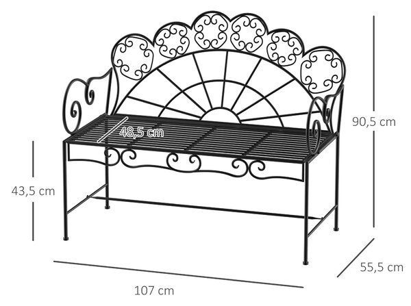 Outsunny Dvoumístná Zahradní Lavička, Pevná, Odolná proti Korozi, Sedací Nábytek pro Terasu, Zahradu a Obytné Exteriéry 107 cm x 55,5 cm x 90,5 cm, Če