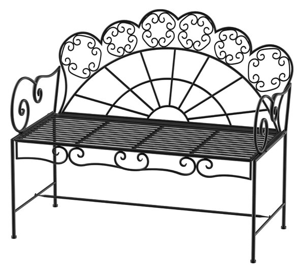 Outsunny Dvoumístná Zahradní Lavička, Pevná, Odolná proti Korozi, Sedací Nábytek pro Terasu, Zahradu a Obytné Exteriéry 107 cm x 55,5 cm x 90,5 cm, Če