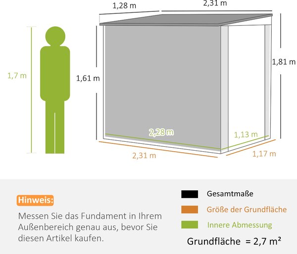 Outsunny Kovová Kůlna na Nářadí 2.7m² 128x231x181cm Se Šikmou Střechou, Okno, Zámek, Voděodolná Exteriérová Kůlna pro Zahradní Prostor Tmavě Šedá | Ao