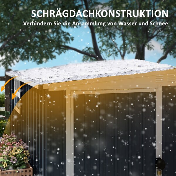 Outsunny Kovová Kůlna na Nářadí 2.7m² 128x231x181cm Se Šikmou Střechou, Okno, Zámek, Voděodolná Exteriérová Kůlna pro Zahradní Prostor Tmavě Šedá | Ao