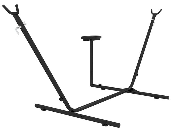 Houpací stojan Outsunny, stojan na houpací síť s bočním policí, až 150 kg nosnost, ocel, černý, 285 x 125 x 110 cm | Aosom