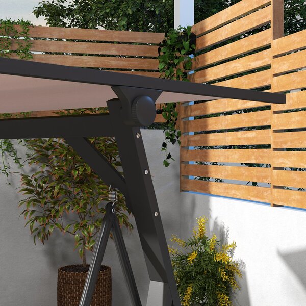 Závěsná lavice Outsunny Hollywood Swing pro 3 osoby se polštáři, zahradní houpačka s nastavitelnou střechou, nosnost až 300 kg, Khaki, 205 x 130 x 175