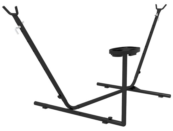 Houpací stojan Outsunny, stojan na houpací síť s bočním policí, až 150 kg nosnost, ocel, černý, 285 x 125 x 110 cm | Aosom