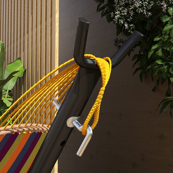 Houpací stojan Outsunny, stojan na houpací síť s bočním policí, až 150 kg nosnost, ocel, černý, 285 x 125 x 110 cm | Aosom