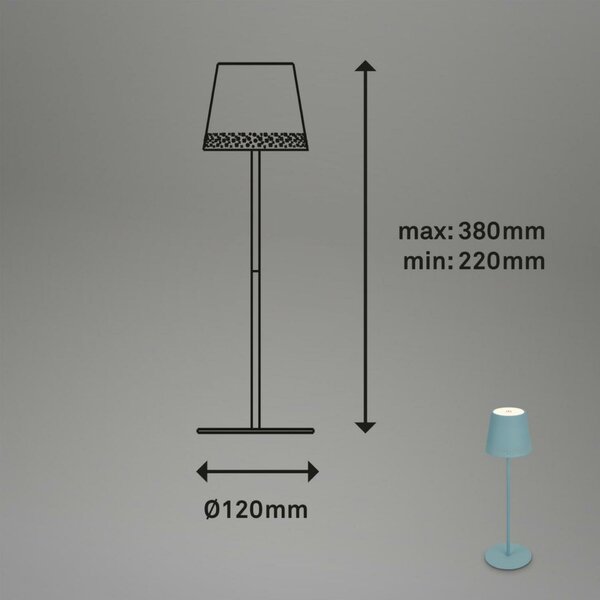 BRILONER LED nabíjecí stolní lampa 38 cm 2,6W 280lm tyrkysová IP44 BRILO 7438-010