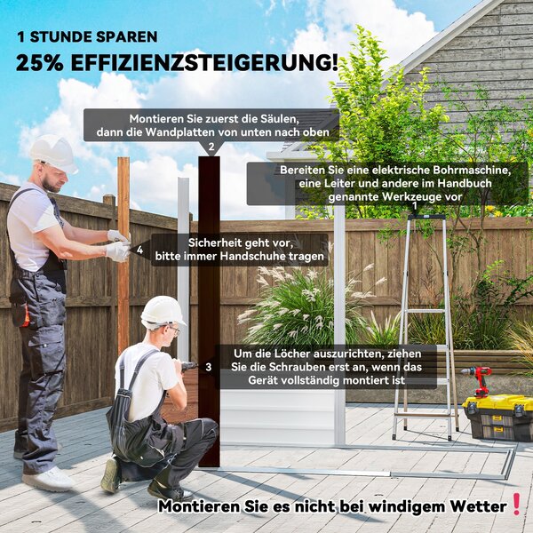 Outsunny Kovový Zahradní Kůlna s Dřevěným Vzhledem 3 m² 152 x 235,7 x 208,7 cm Sklad pro Nástroje s Šikmou Střechou, Okny a Dvoubarevnými Posuvnými Dv