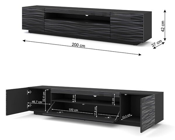 BIM Televizní stolek Aura 200 SAHARA/ČERNÝ s LED osvětlením