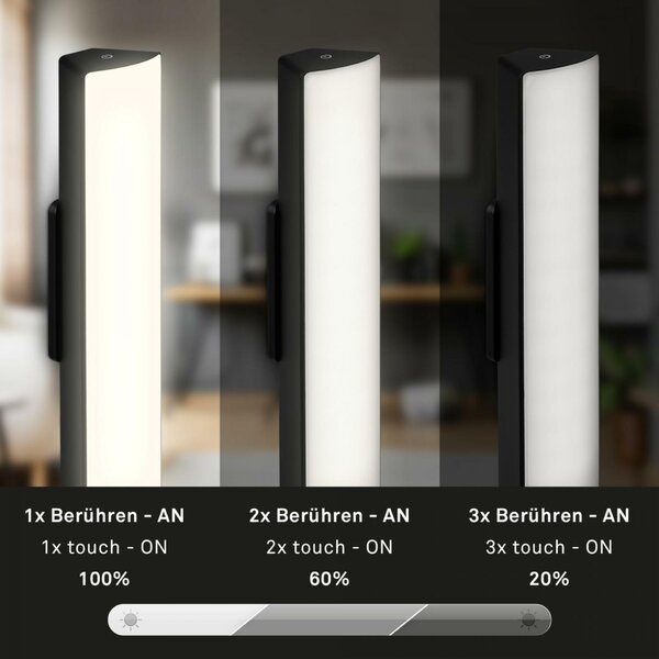 BRILONER LED nabíjecí stolní lampa, 30 cm, paměť, 7W, 700lm černá IP44 BRILO 7474015