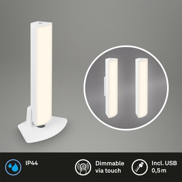 BRILONER LED nabíjecí stolní lampa, 30 cm, paměť, 7W, 700lm, bílé IP44 BRILO 7474016
