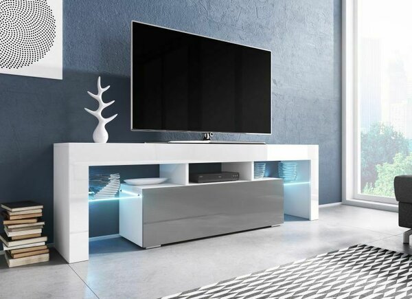 TV stolek Toro 138 cm, bílá matná / šedá lesk / bílá lesk