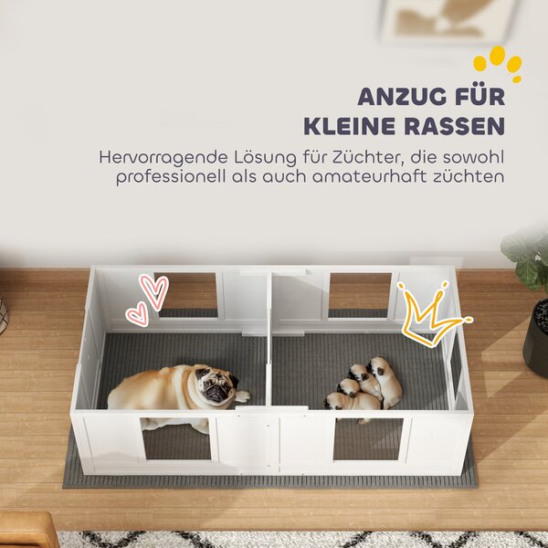 PawHut Box pro štěňata, Ohrádka pro štěňata s designem ve dvou místnostech, Ohrádka pro psy s dveřmi, Box pro štěňata pro malé psy, 164x80x48 cm, Bílá