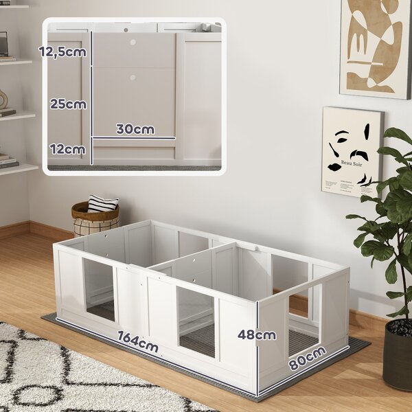PawHut Box pro štěňata, Ohrádka pro štěňata s designem ve dvou místnostech, Ohrádka pro psy s dveřmi, Box pro štěňata pro malé psy, 164x80x48 cm, Bílá