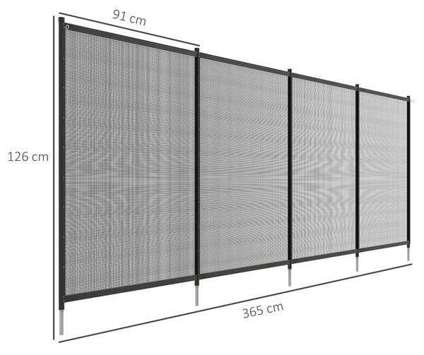 Outsunny Zahradní plot do jezírka, 365 x 126 cm, sada 4 dekorativních plotů kolem bazénu s možností nožního opření pro terasu, balkon, síťovaný, černý