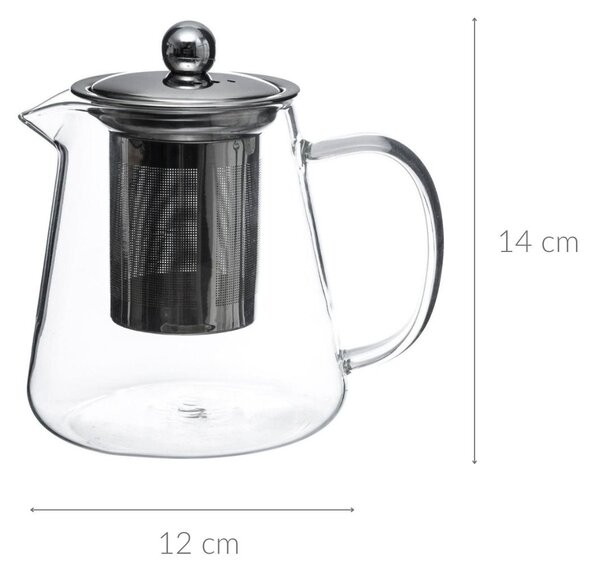 Skleněný čajník s kovovým sítkem, 800 ml, 14x12 cm