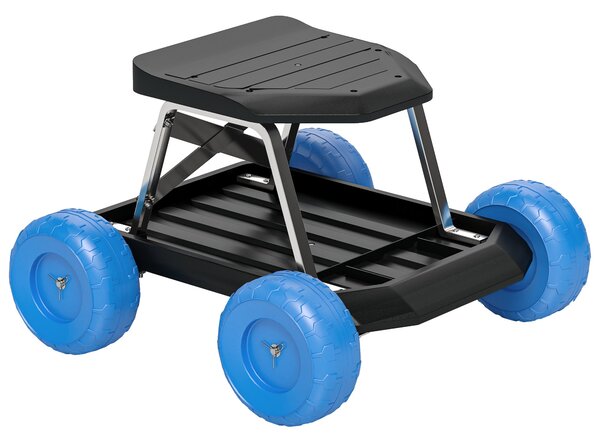 Mobilní zahradní stolička Outsunny s vozíkem a úložným prostorem – 50 x 49 x 32 cm Modrá | Aosom